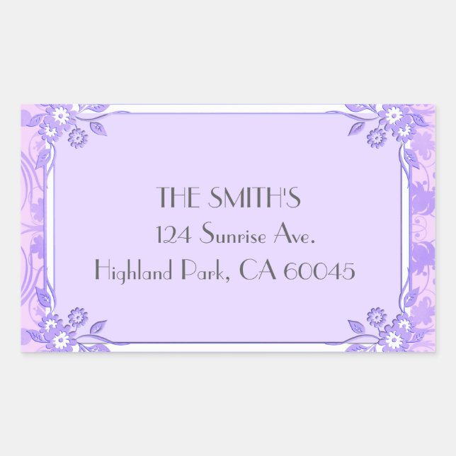 A Flowery Light Purple Rectangular Sticker (Front)
