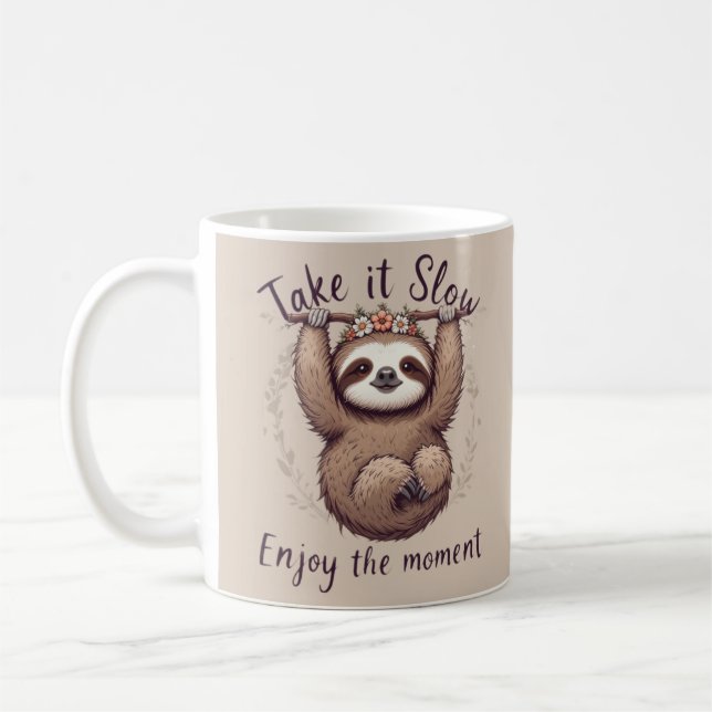 A Fluffy Sloth Message Coffee Mug (Left)