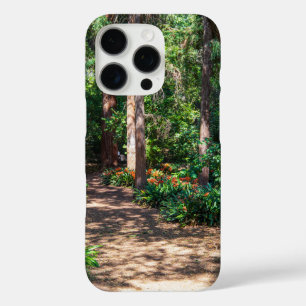 a footpath in the garden with orange flowers iPhone 16 pro case