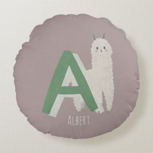 A for Alpaca Round Cushion