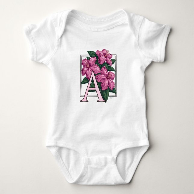 A for Azalea Flower Monogram Baby Clothes Baby Bodysuit (Front)