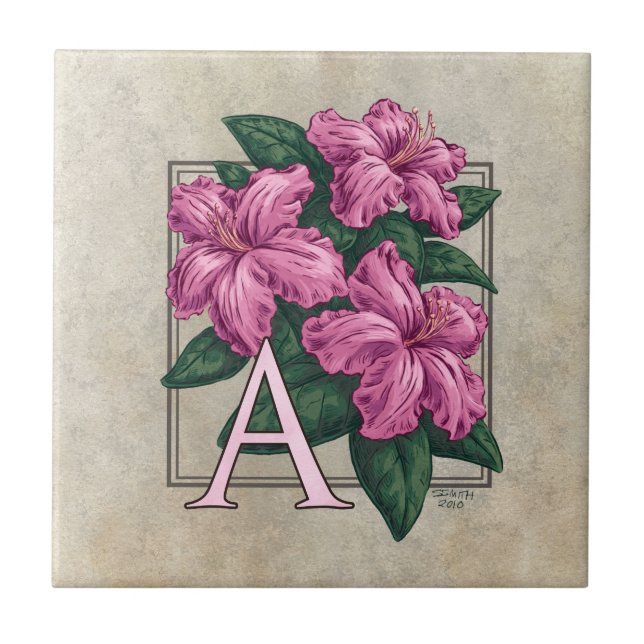 A for Azalea Flower Monogram  Ceramic Tile (Front)