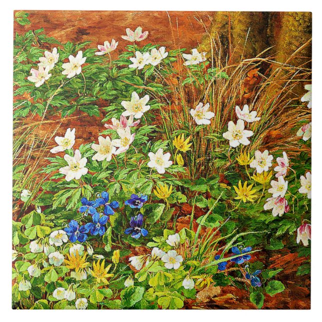 A Forest Floor with Anemones and Violets Ceramic Tile (Front)