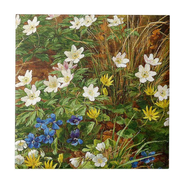 A Forest Floor with Anemones and Violets Ceramic Tile (Front)