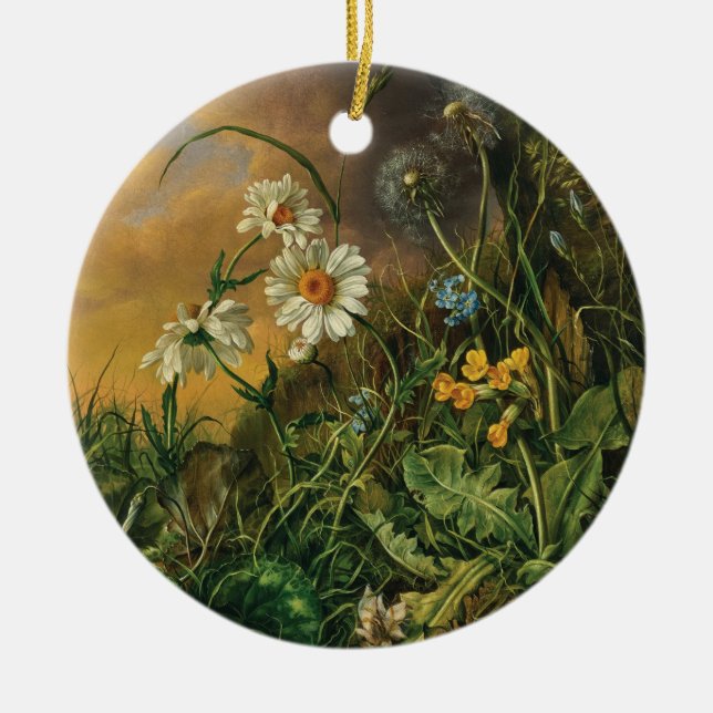 A Forest Floor with Daisies, Primroses, ... Ceramic Ornament (Front)