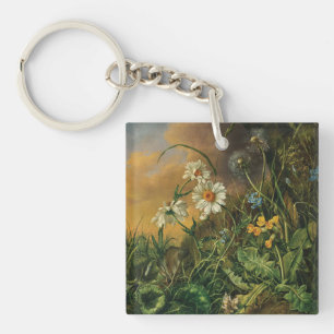 A Forest Floor with Daisies, Primroses, ... Key Ring