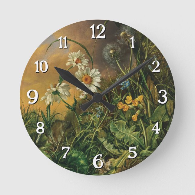 A Forest Floor with Daisies, Primroses, ... Round Clock (Front)