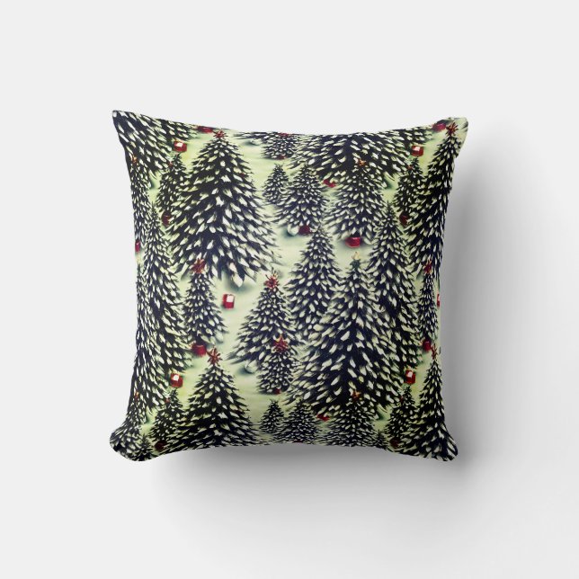 A Forest of Snow Covered Christmas Trees Cushion (Front)