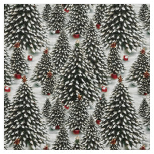 A Forest of Snow Covered Christmas Trees Fabric