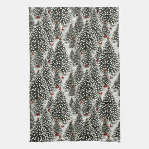 A Forest of Snow Covered Christmas Trees  Tea Towel