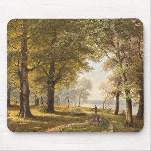 A Forest Path with Hiker in Autumn Mouse Pad