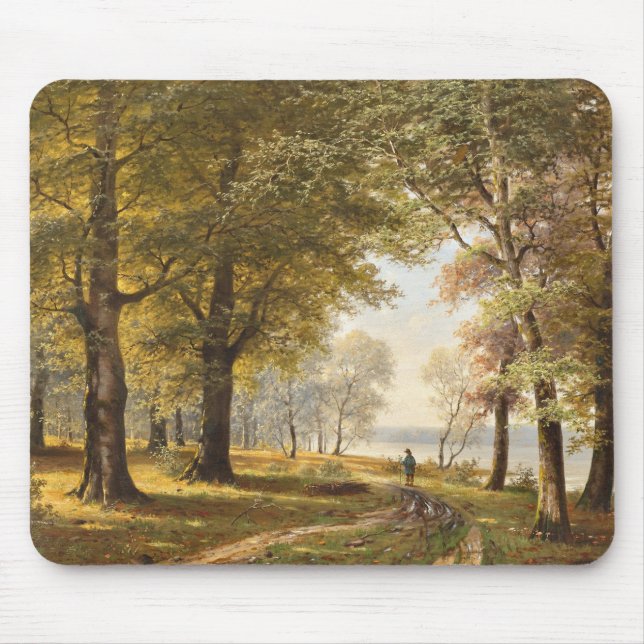 A Forest Path with Hiker in Autumn Mouse Pad (Front)