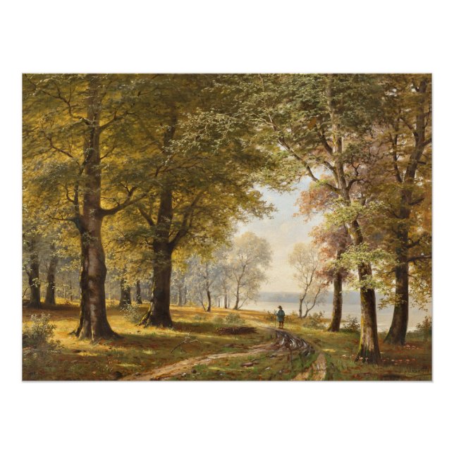 A Forest Path with Hiker in Autumn Poster (Front)