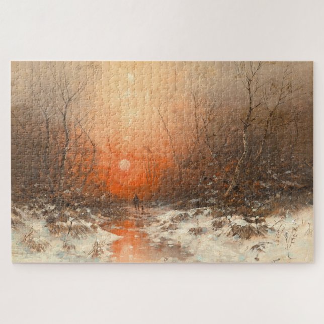A Forest Path with Hunter at Sunset  Jigsaw Puzzle (Horizontal)