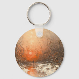 A Forest Path with Hunter at Sunset Key Ring