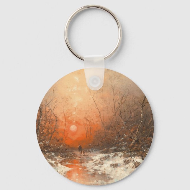 A Forest Path with Hunter at Sunset  Key Ring (Front)