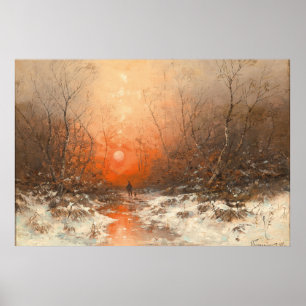 A Forest Path with Hunter at Sunset Poster