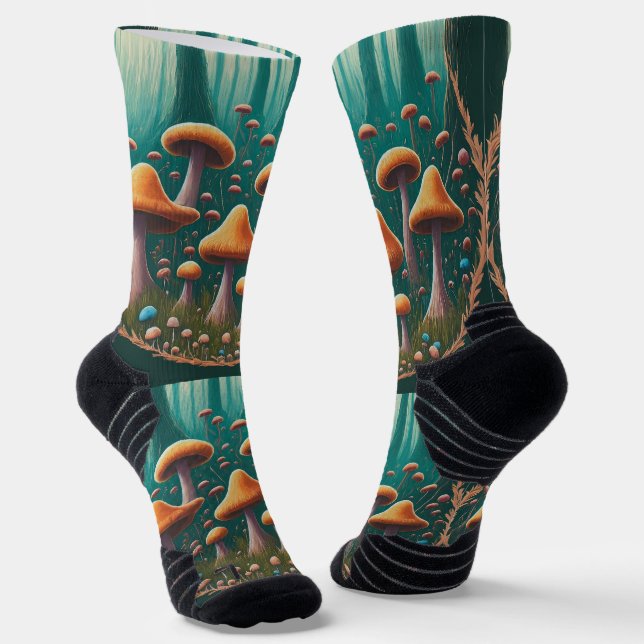 A forest with a fairy ring of mushrooms socks (Angled)