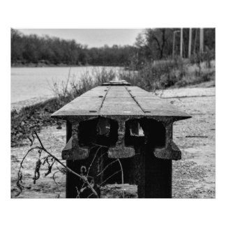 A forgotten old rail seat along a river. photo print