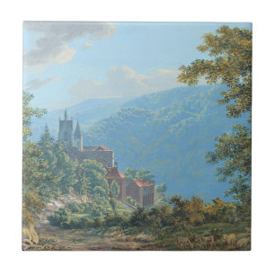A Fortress in a Mountain Landscape at Sunrise Ceramic Tile