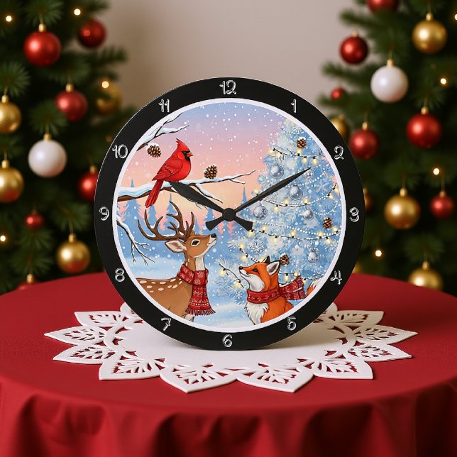 A Fox and Deer in Winter Large Clock (Creator Uploaded)
