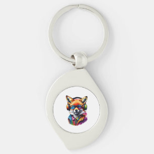 A fox in headphones and glasses key ring