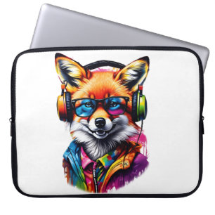A fox in headphones and glasses laptop sleeve