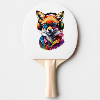 A fox in headphones and glasses ping pong paddle