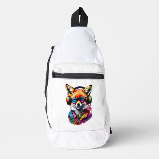 A fox in headphones and glasses sling bag