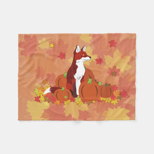 A Fox in the Pumpkin Patch Fleece Blanket (Front (Horizontal))