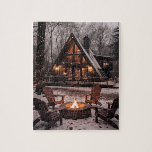 A-frame Cabin housevChristmas  Jigsaw Puzzle