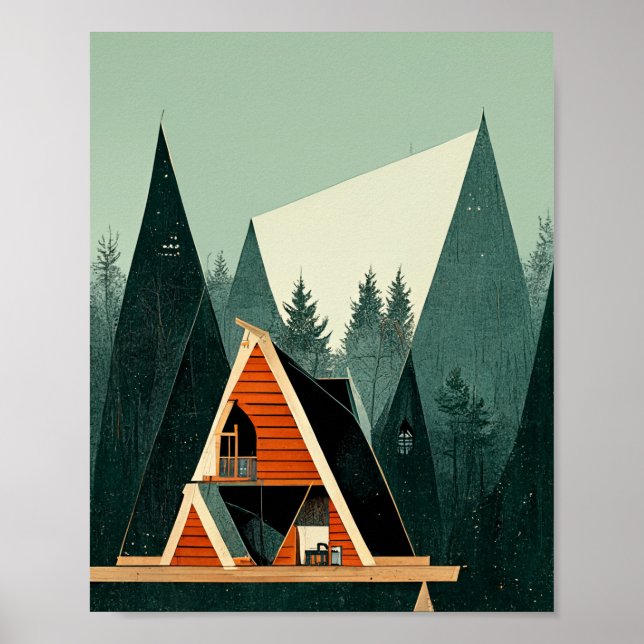 A-Frame Cabin in the Woods Poster (Front)
