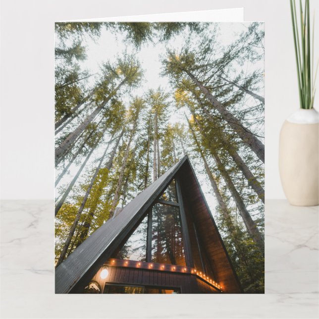 A-FRAME CABIN WOODS BIRTHDAY GREETING CARD (Front)