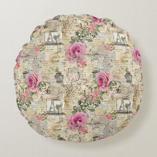 A French Ephemera Design Series 1 Round Cushion (Front)