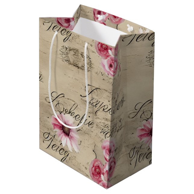 A French Ephemera Design Series 20 Medium Gift Bag (Back Angled)