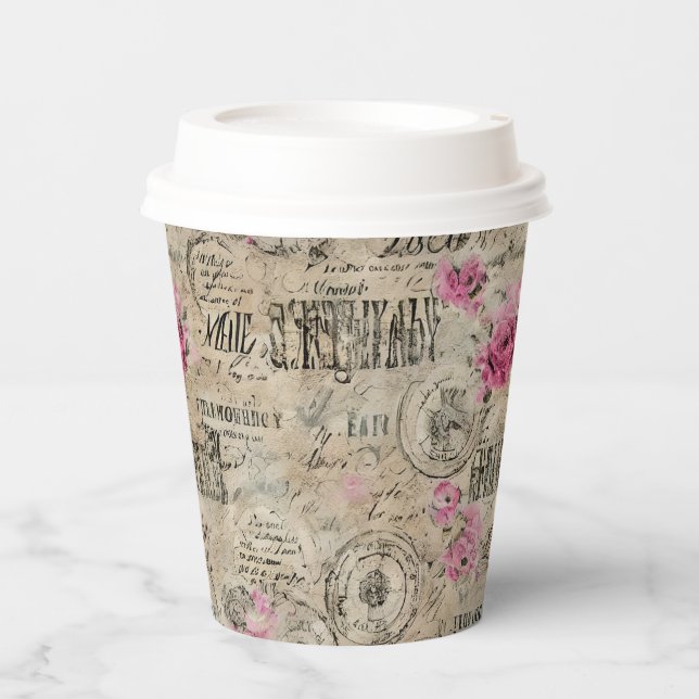 A French Ephemera Design Series 24 Paper Cups (Front)