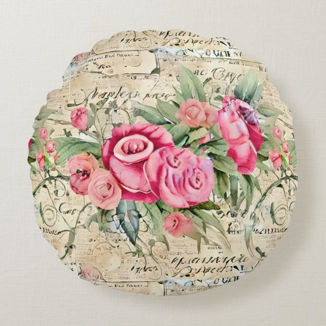 A French Ephemera Design Series 26 Round Cushion (Front)