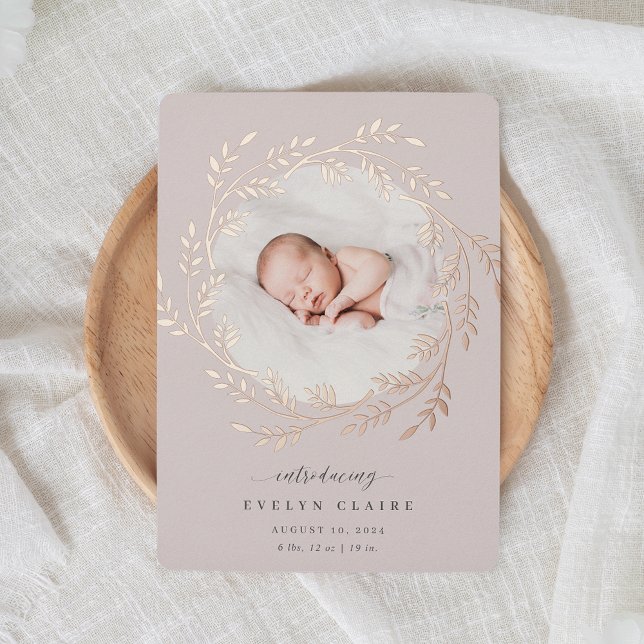 A Fresh Branch | Rose Gold Foil Birth Announcement (Creator Uploaded)