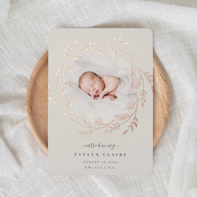 A Fresh Branch | Rose Gold Foil Birth Announcement (Creator Uploaded)
