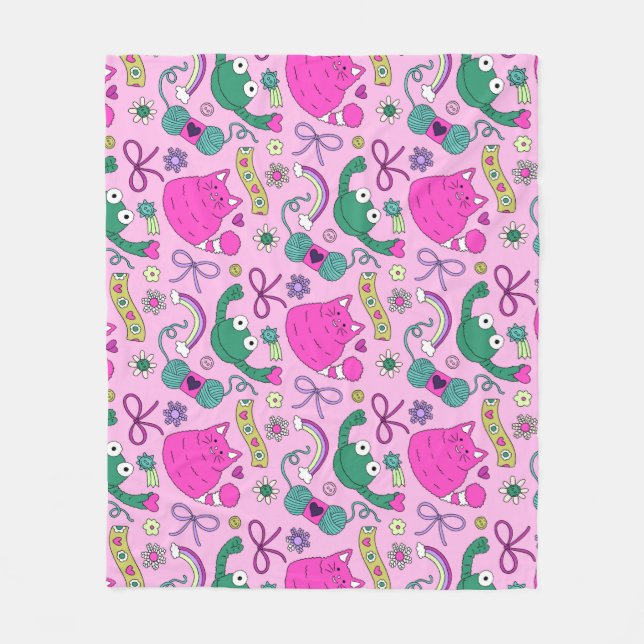 "A Friend for Everyone" Kitty Frog Friends Fleece Blanket (Front)