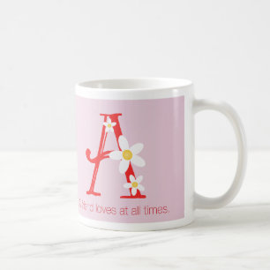 A friend loves at all times Alphabet A mug