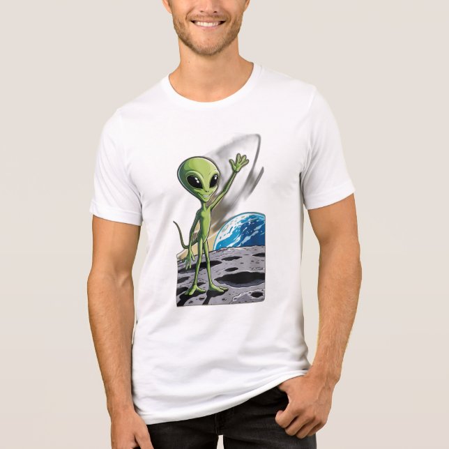 A friendly alien waving Tri-Blend shirt (Front)