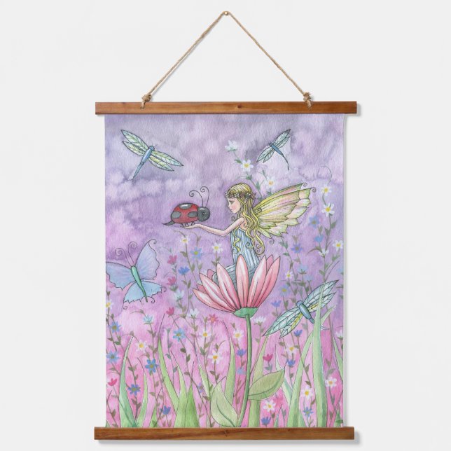 A Friendly Encounter Fairy and Butterfly Artwork Hanging Tapestry (Front)