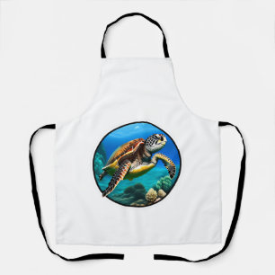 A friendly sea turtle swimming in the ocean apron