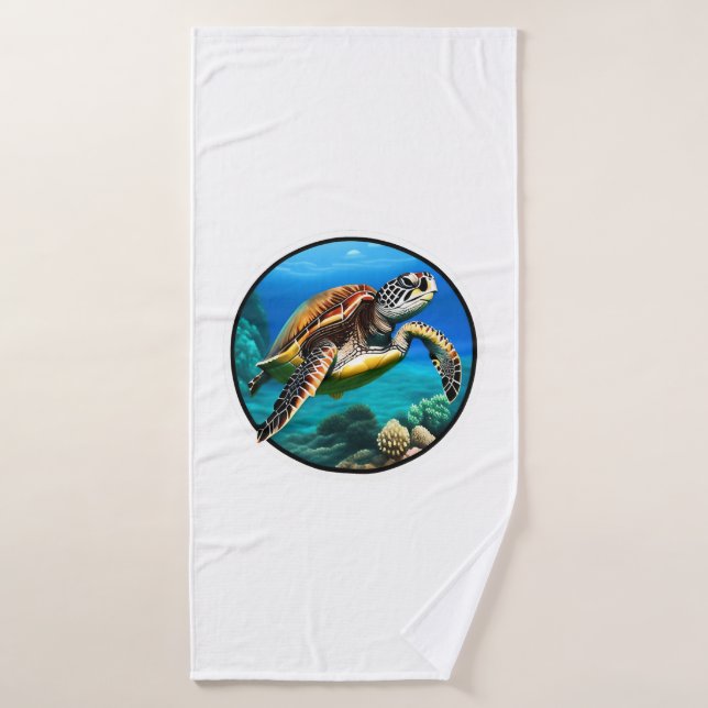 A friendly sea turtle swimming in the ocean bath towel (Bath Towel)