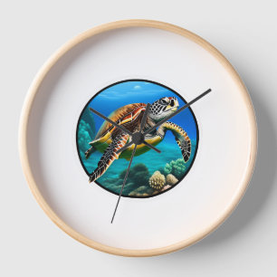 A friendly sea turtle swimming in the ocean clock