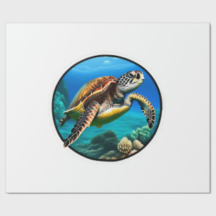 A friendly sea turtle swimming in the ocean wrapping paper