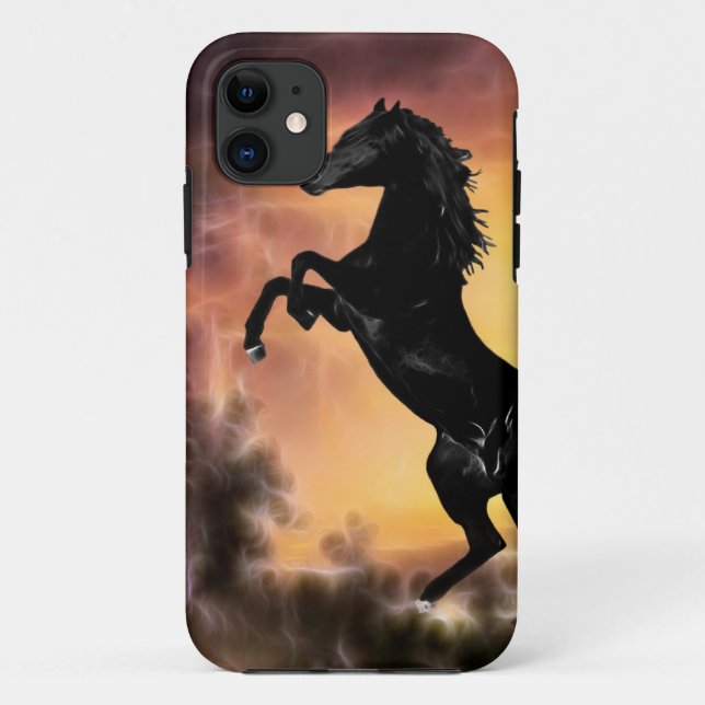 A Friesian Stallion horse rearing Case-Mate iPhone Case (Back)