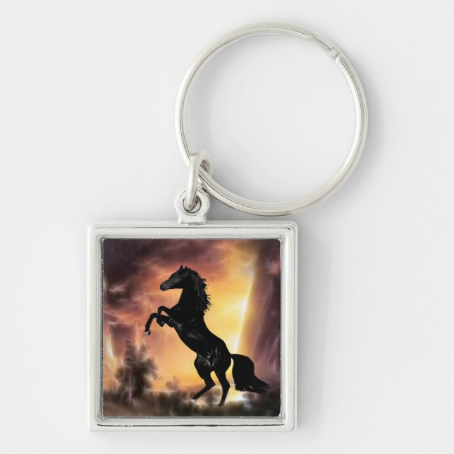 A Friesian Stallion horse rearing Key Ring (Front)