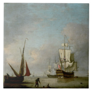 A Frigate in Calm Water Ceramic Tile